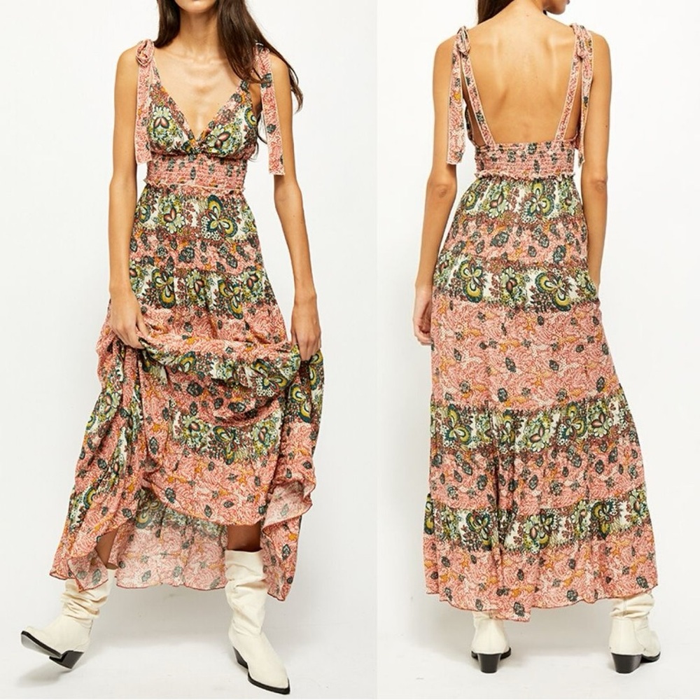 Free People | Maxi Dress | Smocked | Tie Straps | Summer Dress | Size M